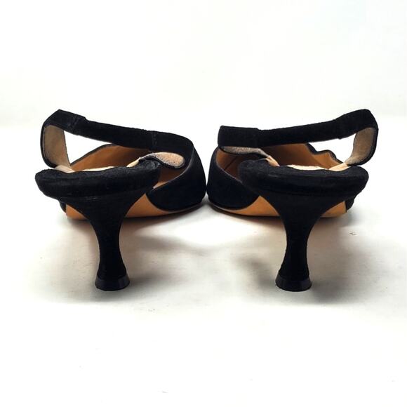 Vintage Manolo Blahnik Suede Pointed Toe Slingback Kitten Heel Black Size 42 - Picture 6 of 10